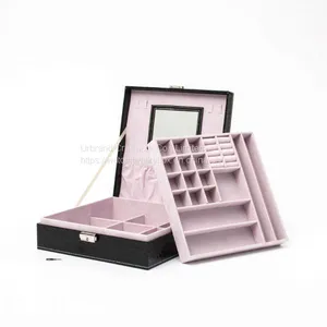 Square Large Capacity Fresh and Simple PU Flannel Jewelry Box Double-layer Portable High-end Princess Jewelry Storage Box thumbnail-5