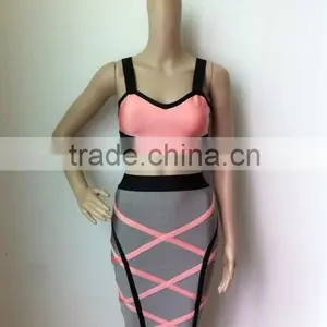 Summer Dress 2015 New Fashion Women Cute Sey Two Piece Set Evening Party Bandage Dress Bandage Bodycon Women Wearing thumbnail-1