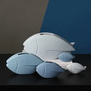 Nordic Modern Simple Blue Ceramic Fish Decoration Vase Storage Tray For Home Living Room thumbnail-1