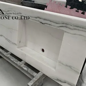 Factory Price Newest Panda White Marble Prefab Double Sink Vanity Top thumbnail-4