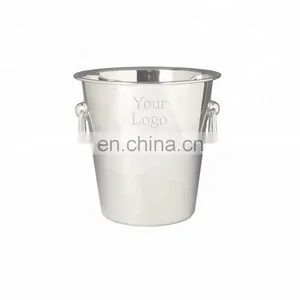 Round Stainless Steel Ice Bucket Metal Beer Tub Cube Container Wine Champagne Cooler Handles Copper Ice Buckets thumbnail-5