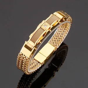 Luxury Bracelet for Men Gold Color 12MM Wide Stainless Steel Square Franco Link Chain Men's Wrist Bracelets With Magnet Clasp thumbnail-4