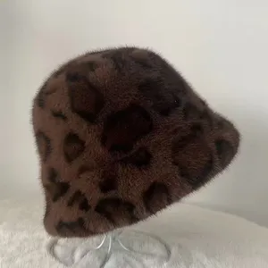 Leopard Print Faux Mink Fur Bucket Hat thumbnail-2