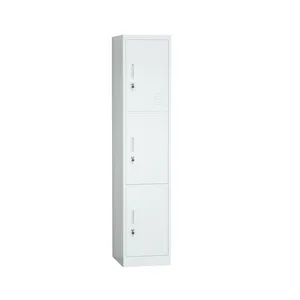 3 Doors Metal Locker Light Grey Three Layers Steel Storage Gym Locker Cabinet With Lock thumbnail-2