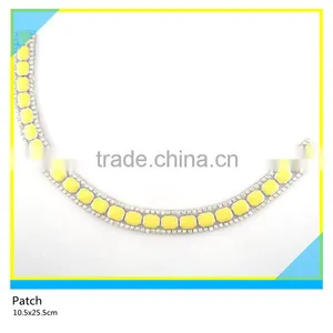 Yellow Octagon Ceramic Patch Hotfix Ceramic Mix Rhienstone Applique 10.5x25.5cm thumbnail-1