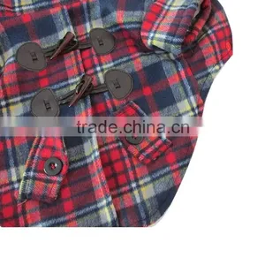 Luxury Fur Collar Horn Buttons Red and Blue Lattice Plaid Dog Coat With Extra Heavy Soft Wool Material Fit for Autumn and Winter thumbnail-4