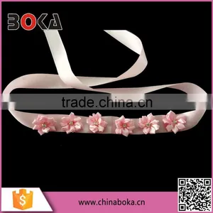 BOKA Stylish Pink Satin Ribbon Sash Applique With Satin Flowers Decorations thumbnail-1