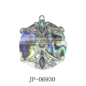 Rhombus Shell Charm Peacock Faux Feather Paua Abalone Jewelry Necklace Pendant thumbnail-1
