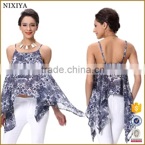 American Casual Garment Spaghetti Irrgular Hem Flower Printed Tops thumbnail-1