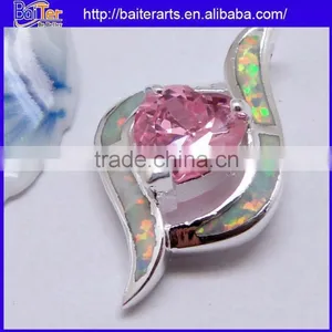 Hot !!! Created White Fire Opal Inlay Pendant 925 Sterling Silver Semi Precious Stone Pendants Wholesale thumbnail-6