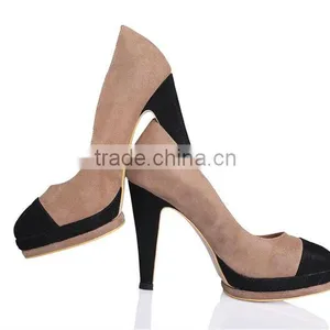 Sheepskin Fashion Apricot and Black High Heel Shoes With Safety thumbnail-4