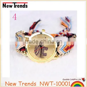 New Design Women Elephant Watch Geneva Colorful Braid Bracelet Watch thumbnail-4