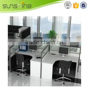 Chinese Furniture Office Cubicle for 4 Person Desk Glass Partition With Mobile Pedestal thumbnail-6
