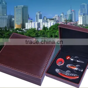 Factory OEM Supply Handmade Wine Tool Set With Leather Box, PU Leather Wine Accessories Gift Set Box thumbnail-2