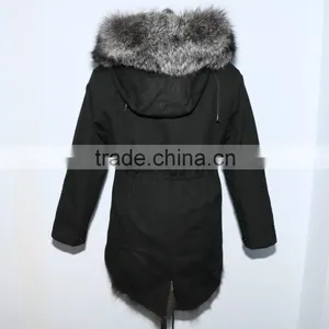 Wholesale Price Hot Selling Popular Parka Jacket With Real Silver Fox Fur Hood Trim thumbnail-4