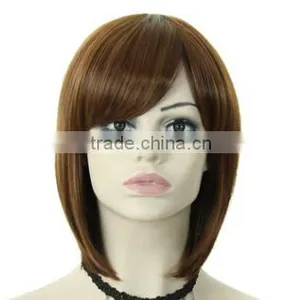 12" Girls Synthetic Short Straight Bob Wig With Bangs African American Synthetic Fake Hair Brown Wig thumbnail-1