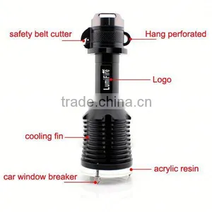 1158 New Design!! XM-L T6 LED Ultra Power Aluminum Torch Light Flashlight With Hammer/ Belt Cutter and Crank Quality Choice thumbnail-4