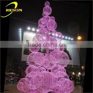 H:5m Assembled Christmas Ball Motif Lighting Artificial Tree for Shopping Center thumbnail-1