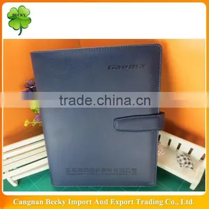 High Quality Promotional Gift Blue Embossing Pull up Leather Spiral Notepad With Pockets, Pen Holder and Magnetic Closure thumbnail-1