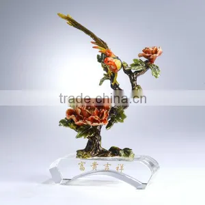 RORO Wealth and Auspice Peony Enamel Pewter Crystal Decorative Article for Home Decoration thumbnail-1