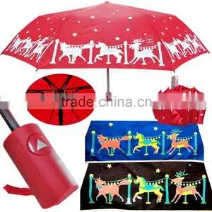 2017 New Beautiful Colorful Butterfly Printing Automatic 3 Fold Colour Changing Portable Umbrella thumbnail-4