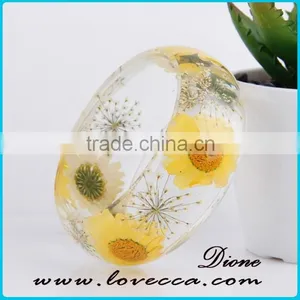 Elegant Jewelry Women Wholesale Glass Stone Bangles With Dried Flower Bracelets thumbnail-6