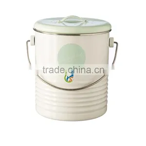 Cream Colored Metal Vintage Compost Caddy thumbnail-1