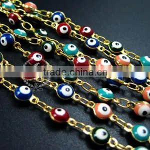 5mm Red,pink,green,blue Enameled Turkish Evil Eye Beads Links Gold Plated Brass Necklace Chain DIY Supplies 1315012 thumbnail-3
