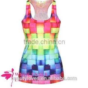 Colorful Squares Summer Tank Top BX125 for Women ,women Summer Vests, Women Tshirt thumbnail-1