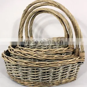 Set of 4 Grey Washed Wicker Heart Shaped Baskets With Handles thumbnail-1