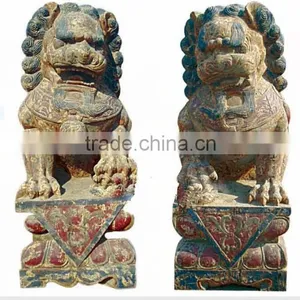 Hand Carved Antique Wooden Lion Statue thumbnail-1