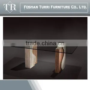 Modern White and Yellow Veins Stone Combined Console Table With Glass thumbnail-2