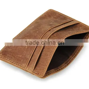 Handmade Men's RFID Blocking Crazy Horse Leather Slim Front Pocket Wallet Card Holder thumbnail-1