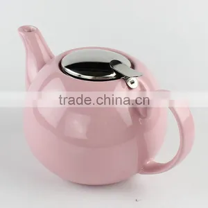 With S/S Lid and Fliter Pink Color Ceramic Teapot thumbnail-5