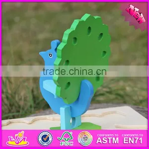 2017 New Product Funny 3d Peacock Children Wooden Puzzle Animals W14G040 thumbnail-2