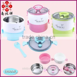 1.8L New Stainless Steel TwoLayer Round Shape Heated Bento Lunch Box thumbnail-1