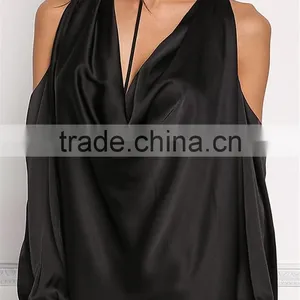 MGOO Custom Made 2017 100% Polyester Satin Silky Blouses Custom Factory Cowl Neck Tops Plain Long Sleeves Shirts thumbnail-4