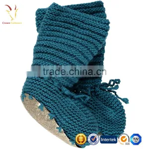 Booties Gold Folded Front Hand Knit Wool Cashmere Booties thumbnail-4