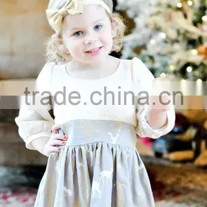 2017 Girls Christmas Reindeer Holiday Dress Stripe Woven Cotton Printed Dress thumbnail-4