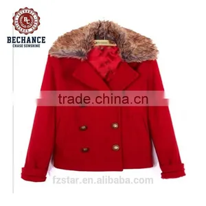 Wholesale Customized Women Fashion Short Red Wool Coat With Wide Faux Fur PQ214 thumbnail-1