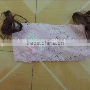 Baby Girl Hairpiece Hairband 2016 Summer Adjustable Elastic Lace Floral Chiffon Headband Pearl Bowknot Cute Kids Hairwear thumbnail-1