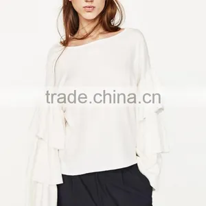 OEM Fctory Ladies Fancy Cotton Loose Knitting Organic Cotton Sweater for Wholesale thumbnail-3