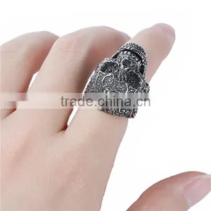 Titanium Steel Punk Unadjustable Rings Antique Silver Skull thumbnail-3