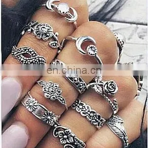 11pcs/set Retro Bohemia Rose Bouquet Jade Flower Totem Knuckle Midi Finger Stacking Ring Jewelry Ring Sets thumbnail-1