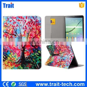 Factory Price Tablet Red Leaves Tree Pattern Card Slots Flip Stand TPU+ PU Leather Case for Samsung Galaxy Tab S2 9.7 T810 thumbnail-1