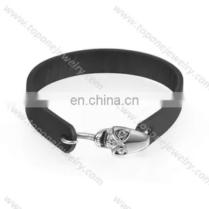 2017 Fashion Jewelry Skull Bracelet for Man Black Leather Stainless Steel thumbnail-2