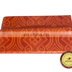 Wholesale African Clothing Garment Fabric 5 Yards/bag Orange Damask Fabric 100% Cotton Hand Made Guinea Brocade thumbnail-3
