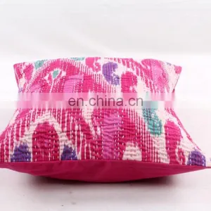 Indian Cotton Handmade Red Die Kantha Cushion Cover Kantha Throw Pillow Cover Hand Quilted Decorative Cushion Cover Art thumbnail-3