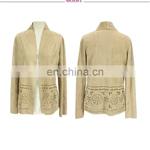 Laser Cut Suede Women Cardigan Office Wear thumbnail-4