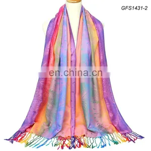 Women Shawl Style Polyester and Cotton Blend Colorful Feather Scarf thumbnail-3